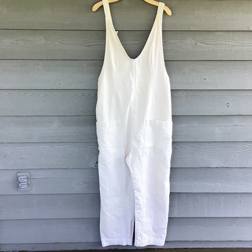 We The Free White Linen Blend Overalls